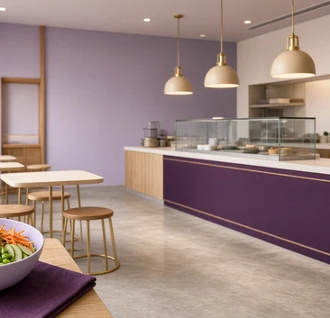 Modern lavender and plum dining room