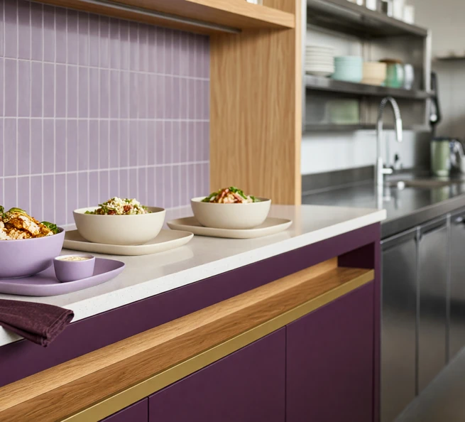 Modern lavender and plum restaurant counter